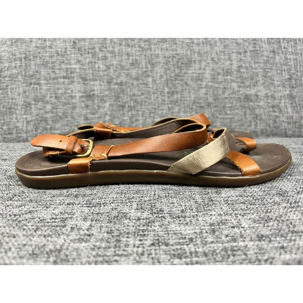 OluKai Upena Sandals Womens 9 Kona Coffee Champagne Leather Strappy